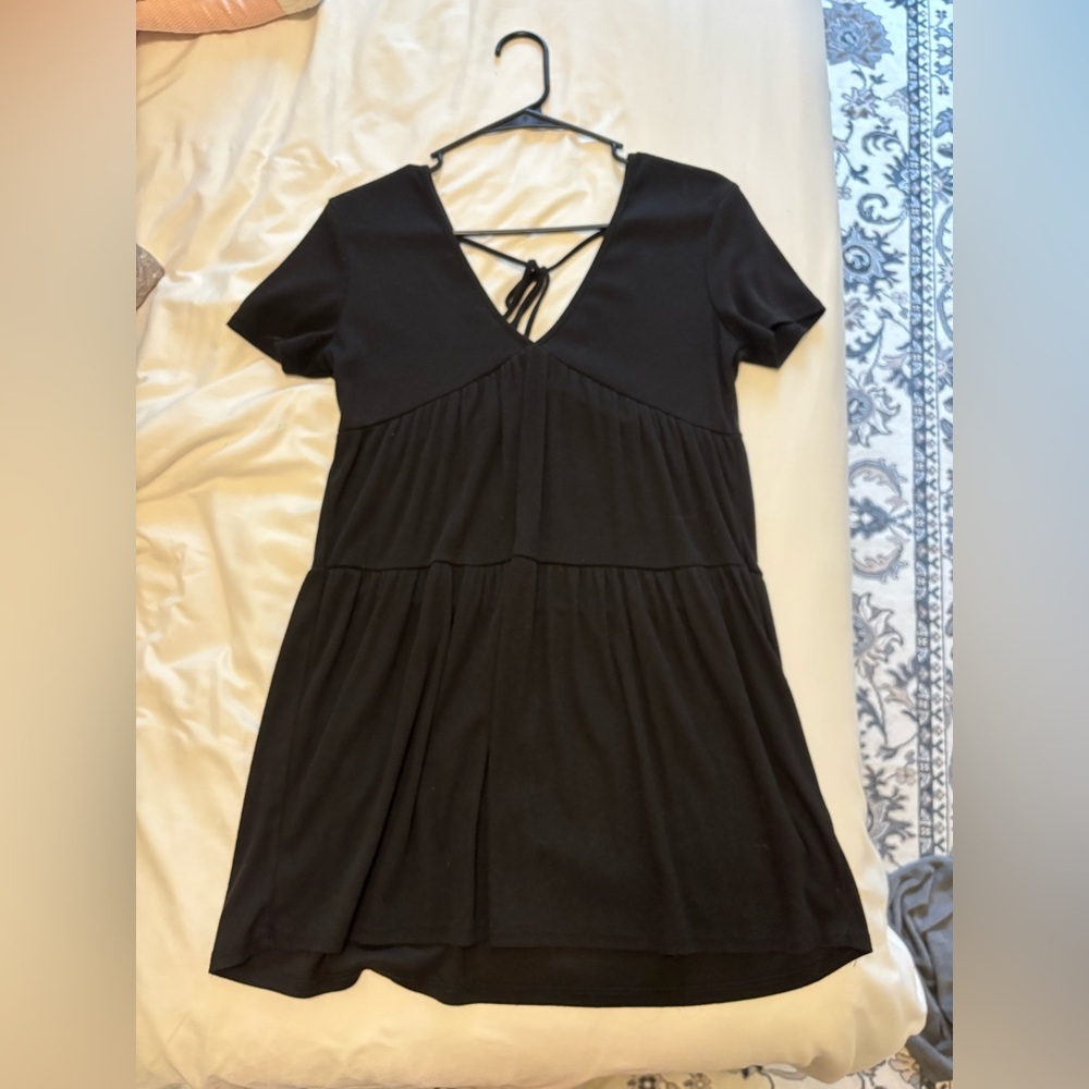 Black Short Sleeve Dress with Tie Back